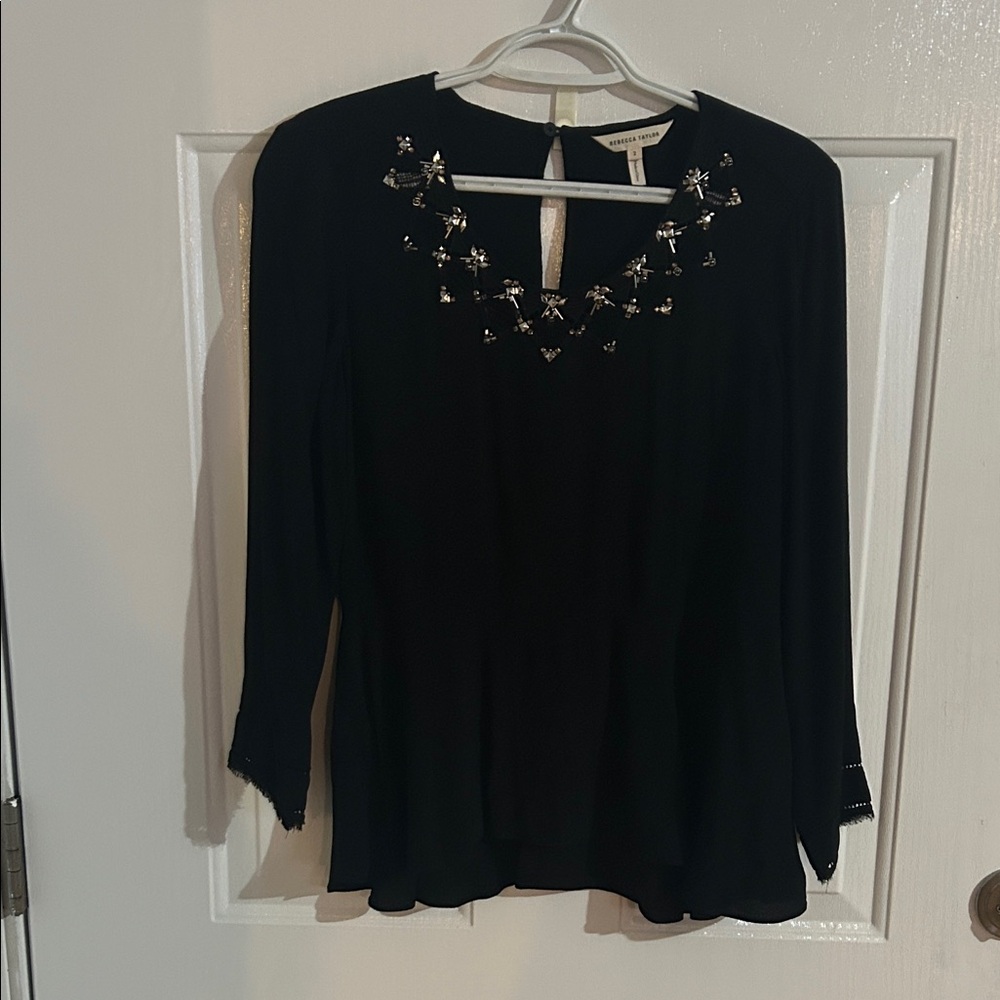 Rebecca Taylor Embellished Black Women's Top